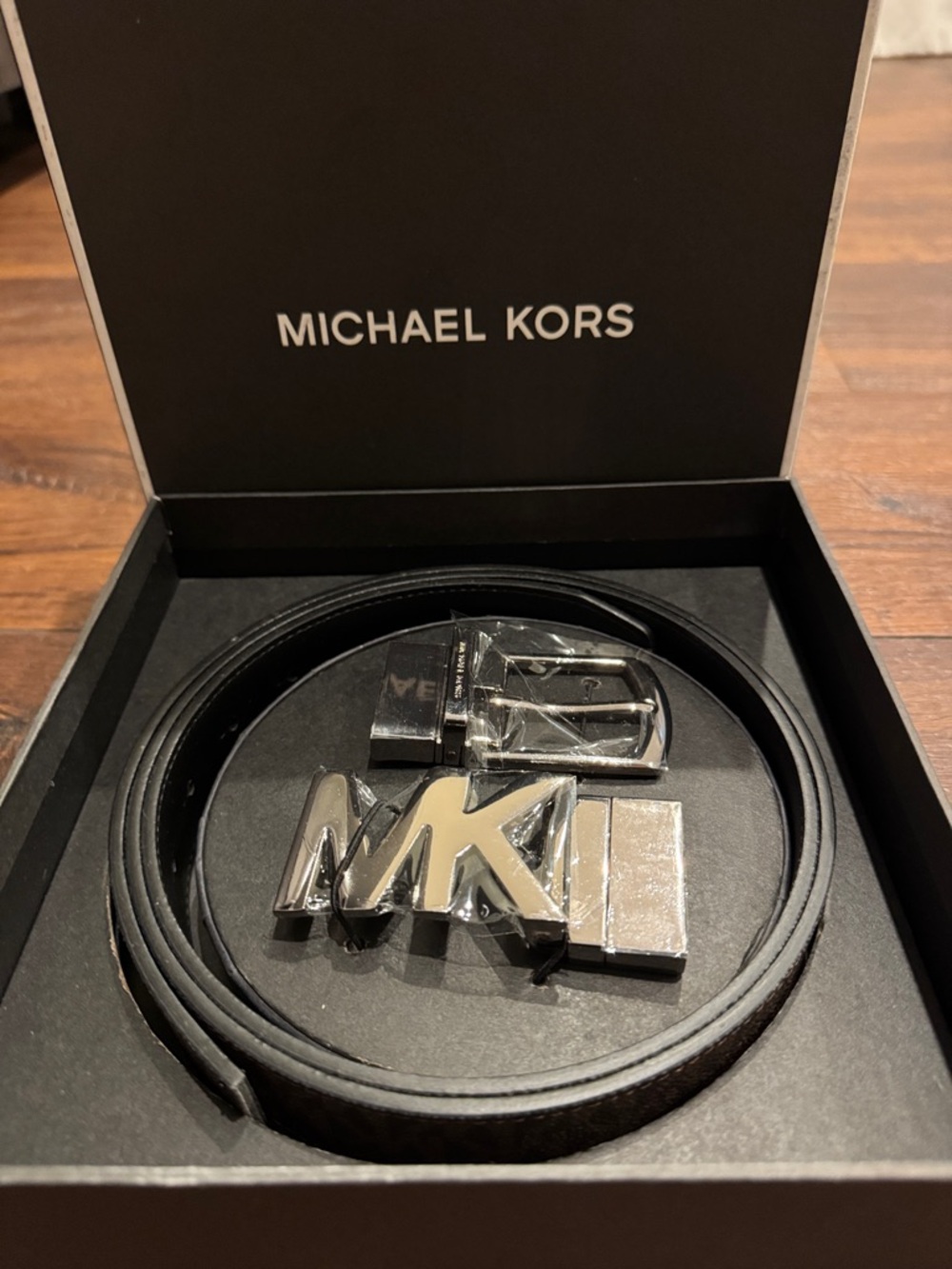 Michael Kors Black Men's Belt with MK Logo & STD Buckle Reversible and One size.